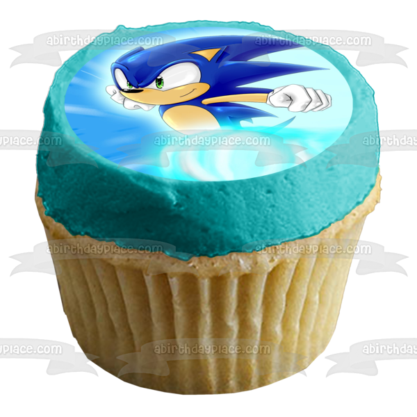 Imagen comestible para decoración de tarta de Sonic the Hedgehog corriendo y un fondo azul ABPID07955 