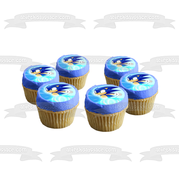 Imagen comestible para decoración de tarta de Sonic the Hedgehog corriendo y un fondo azul ABPID07955 