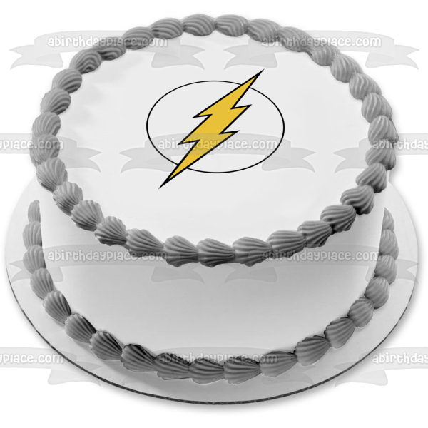 The Flash Logo Lightening Bolt with a White Background Edible Cake Topper Image ABPID07972