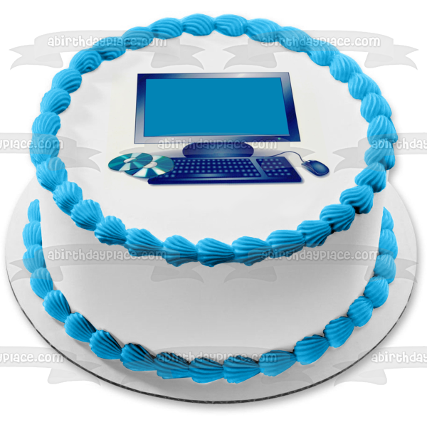 Personal Computer Cd's Blue Edible Cake Topper Image ABPID07802