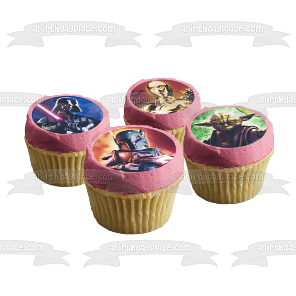 Star Wars Yoda R2-D2 C-3PO Darth Vader Luke Skywalker and Their Lightsabers Edible Cupcake Topper Images ABPID07985