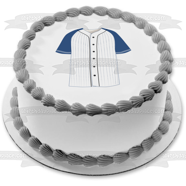 Decoración comestible para tarta deportiva con camiseta de béisbol, color azul y blanco, imagen ABPID08016 