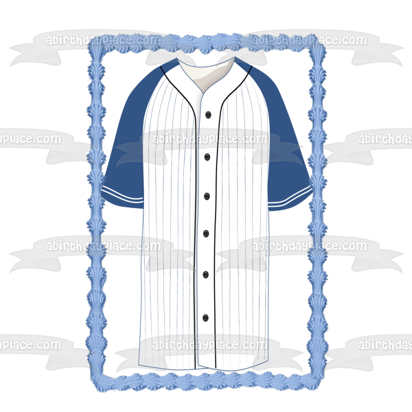 Decoración comestible para tarta deportiva con camiseta de béisbol, color azul y blanco, imagen ABPID08016 