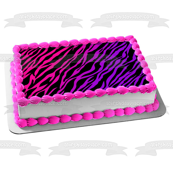 Adorno comestible para tarta con estampado de rayas de cebra rosa y morado, imagen ABPID07833 