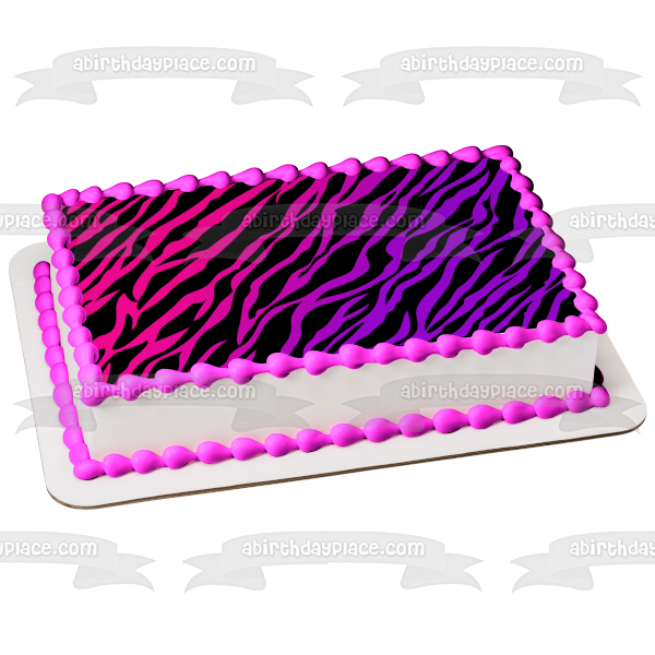 Adorno comestible para tarta con estampado de rayas de cebra rosa y morado, imagen ABPID07833 