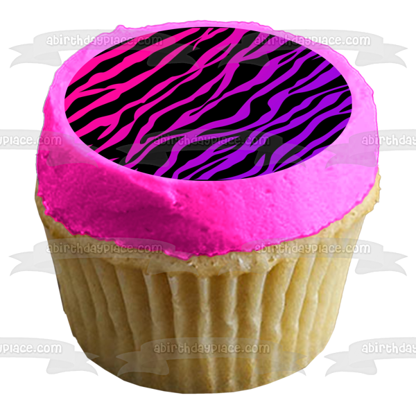 Adorno comestible para tarta con estampado de rayas de cebra rosa y morado, imagen ABPID07833 