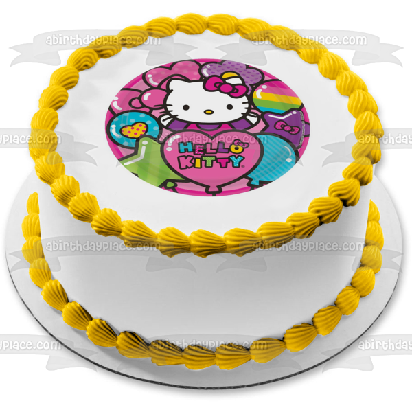 Decoración comestible para tarta con globos y estrellas de Hello Kitty, imagen ABPID08027 