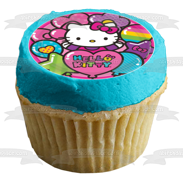 Decoración comestible para tarta con globos y estrellas de Hello Kitty, imagen ABPID08027 