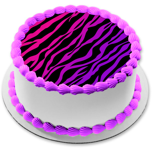 Adorno comestible para tarta con estampado de rayas de cebra rosa y morado, imagen ABPID07833 