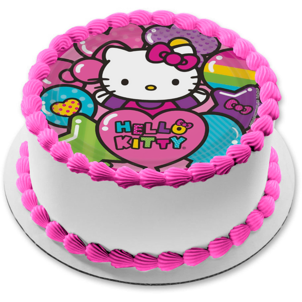 Decoración comestible para tarta con globos y estrellas de Hello Kitty, imagen ABPID08027 