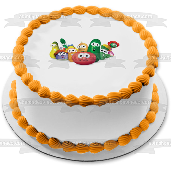 Veggietales Bob el tomate Larry el pepino y espárragos junior Imagen comestible para decoración de tarta ABPID08034 