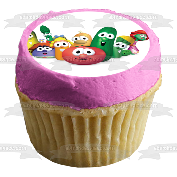 Veggietales Bob el tomate Larry el pepino y espárragos junior Imagen comestible para decoración de tarta ABPID08034 