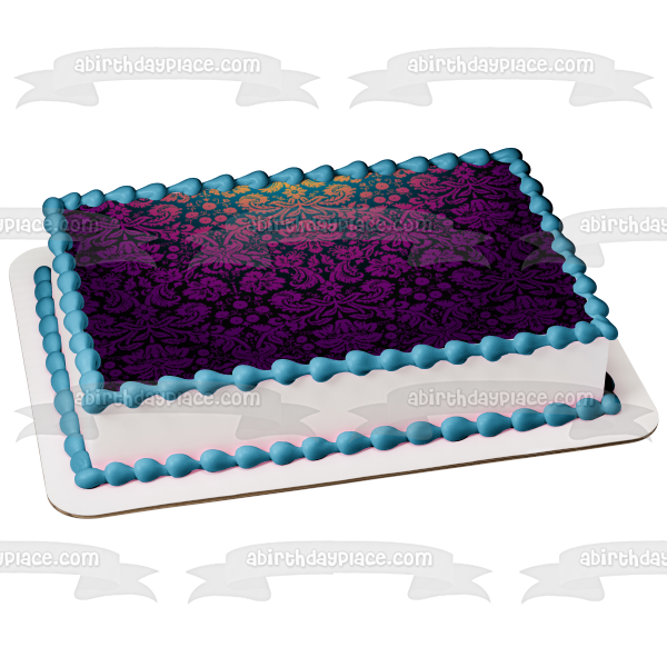 Imagen comestible para decoración de tarta con diseño de fondo de damasco rosa y morado ABPID07856 