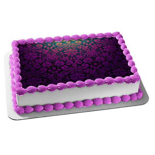 Imagen comestible para decoración de tarta con diseño de fondo de damasco rosa y morado ABPID07856 