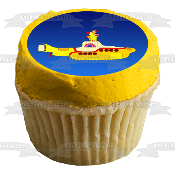 Imagen comestible para decoración de tarta, submarino amarillo de los Beatles con fondo azul, ABPID07863 