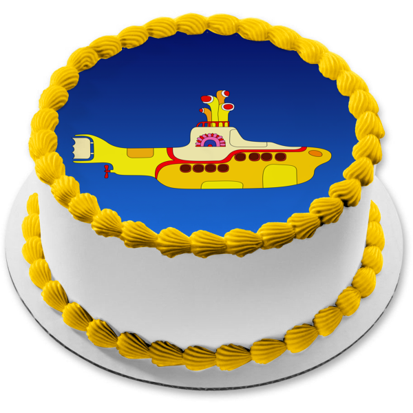 Imagen comestible para decoración de tarta, submarino amarillo de los Beatles con fondo azul, ABPID07863 