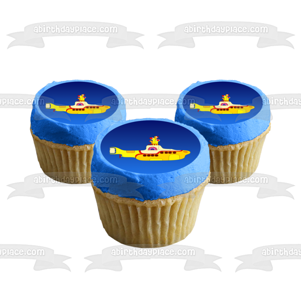 Imagen comestible para decoración de tarta, submarino amarillo de los Beatles con fondo azul, ABPID07863 