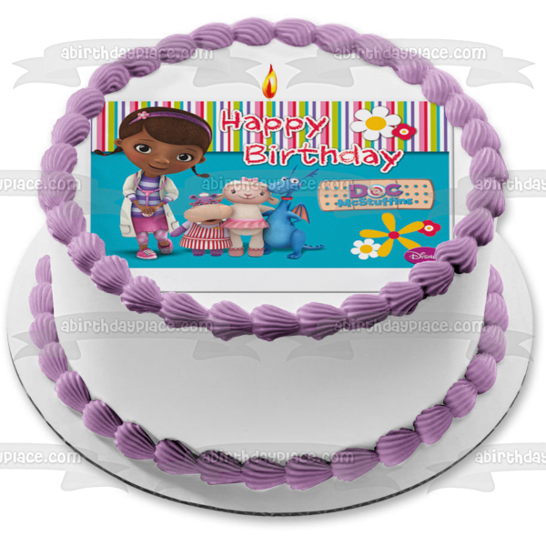 Doc McStuffins Happy Birthday Lambie Stuffy and Hallie Edible Cake Topper Image ABPID08063