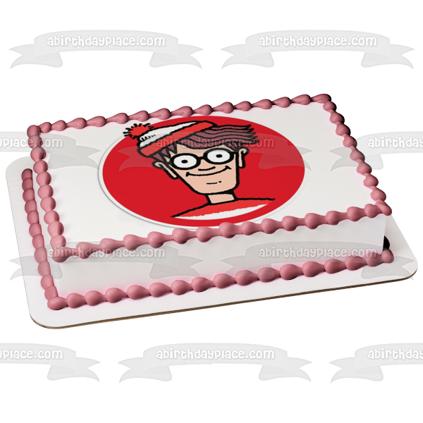 Where's Wally British Puzzle Book and a Red Background Edible Cake Topper Image ABPID08075