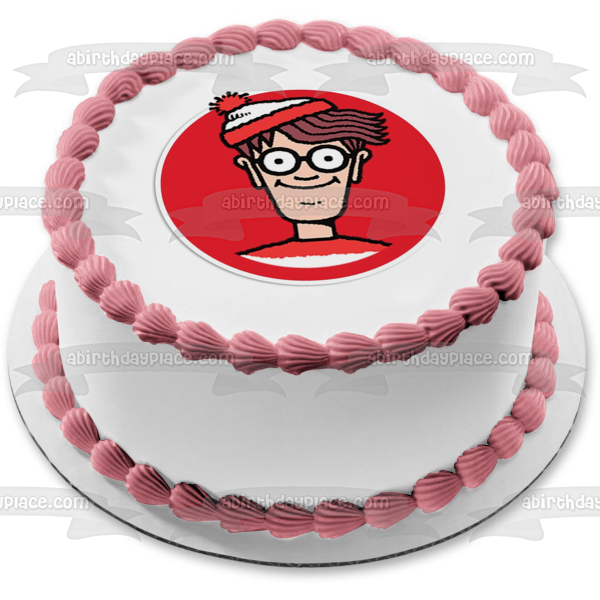 Where's Wally British Puzzle Book and a Red Background Edible Cake Topper Image ABPID08075