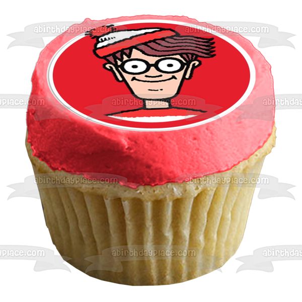 Where's Wally British Puzzle Book and a Red Background Edible Cake Topper Image ABPID08075