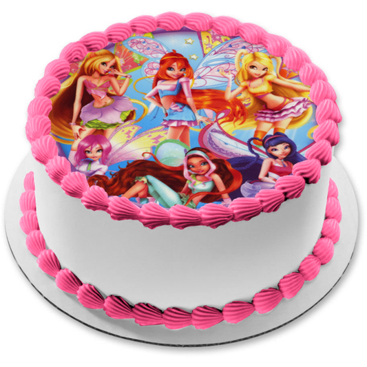 Winx Club Fairy Friends Stella Musa Aisha Bloom Flora y Tecna Imagen comestible para decoración de tarta ABPID08130 