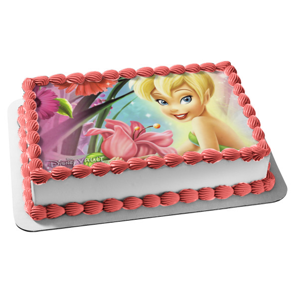 Disney Fairies Tinkerbell Flowers Edible Cake Topper Image ABPID08412