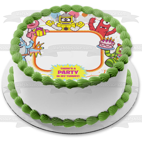 Yo Gabba Gabba Muno Foofa Brobee Toodee Plex Pastel de cumpleaños y globos Marco de imagen comestible para decoración de pastel ABPID08163 