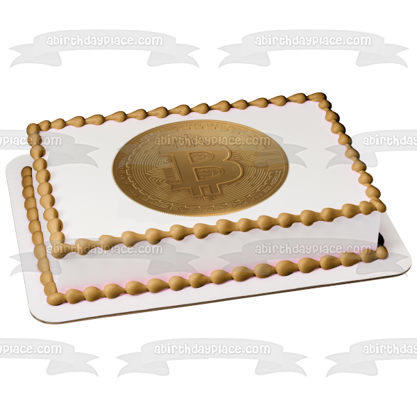 Imagen comestible para decoración de tarta con símbolo de moneda Bitcoin ABPID53768 