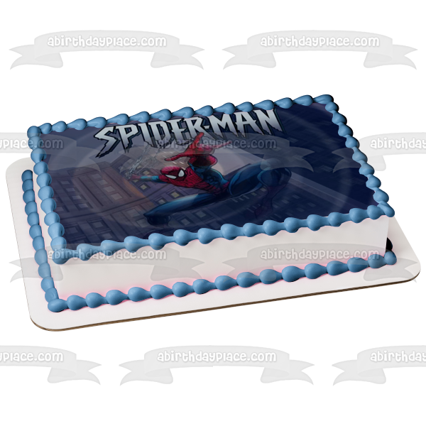 Marvel Spider-Man Webs City Buildings Edible Cake Topper Image ABPID08477