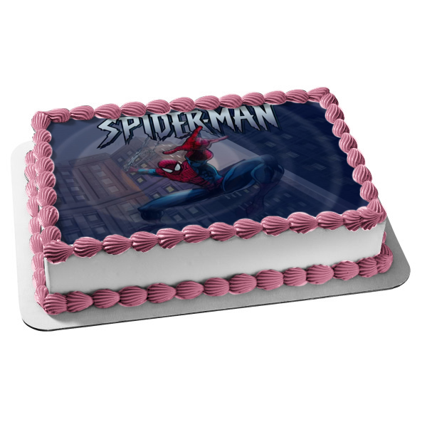 Marvel Spider-Man Webs City Buildings Edible Cake Topper Image ABPID08477