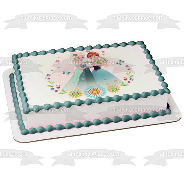 Adorno comestible para tarta con flores y mariposas de Anna Elsa de Frozen, imagen ABPID08227 