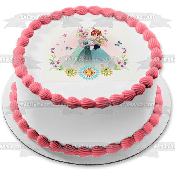 Adorno comestible para tarta con flores y mariposas de Anna Elsa de Frozen, imagen ABPID08227 