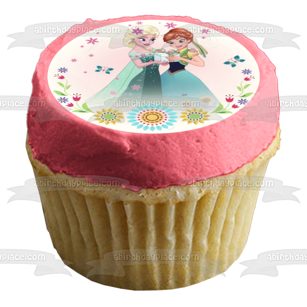 Adorno comestible para tarta con flores y mariposas de Anna Elsa de Frozen, imagen ABPID08227 