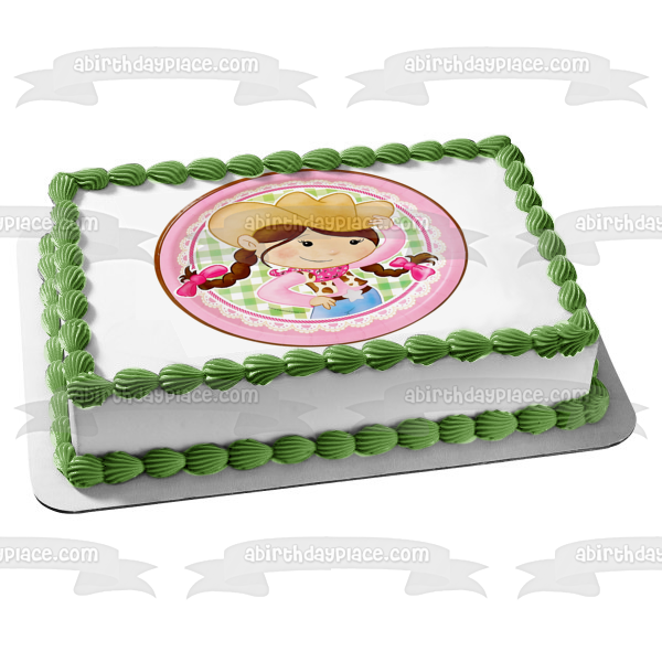 Imagen comestible para decoración de tarta con sombrero de vaquera rosa, estrella y pañuelo, ABPID08246 