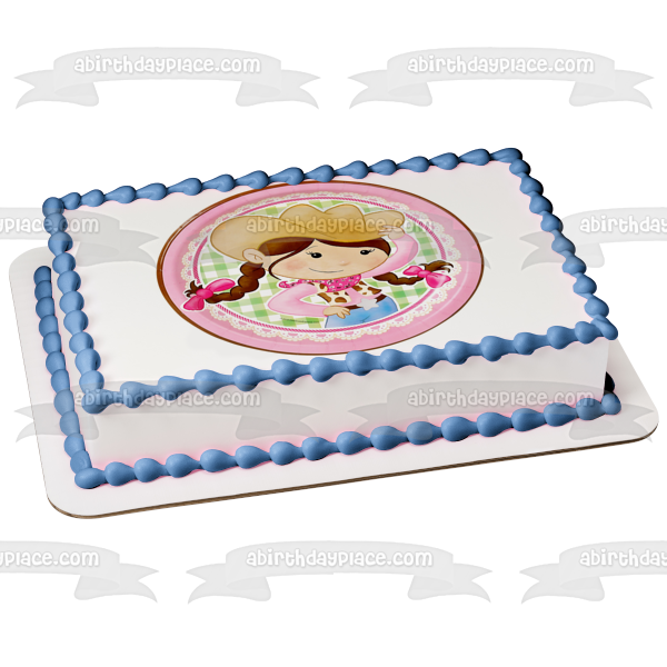 Imagen comestible para decoración de tarta con sombrero de vaquera rosa, estrella y pañuelo, ABPID08246 