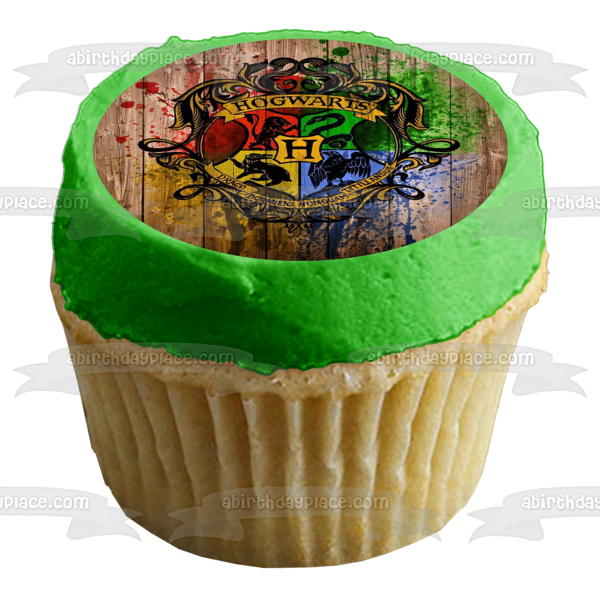 Fondo de paintball con escudo de Hogwarts de Harry Potter, decoración comestible para tarta, imagen ABPID08264 