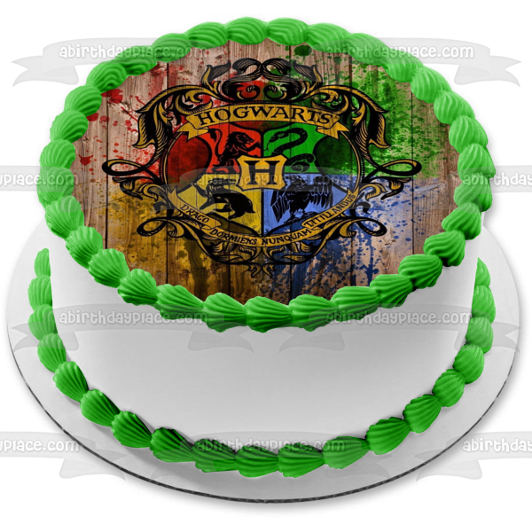 Fondo de paintball con escudo de Hogwarts de Harry Potter, decoración comestible para tarta, imagen ABPID08264 