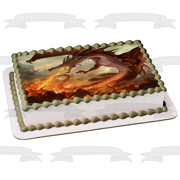 Imagen comestible para tarta con dragón rojo que respira fuego ABPID08280 