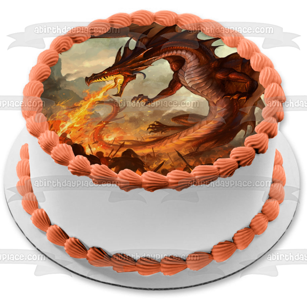 Imagen comestible para tarta con dragón rojo que respira fuego ABPID08280 