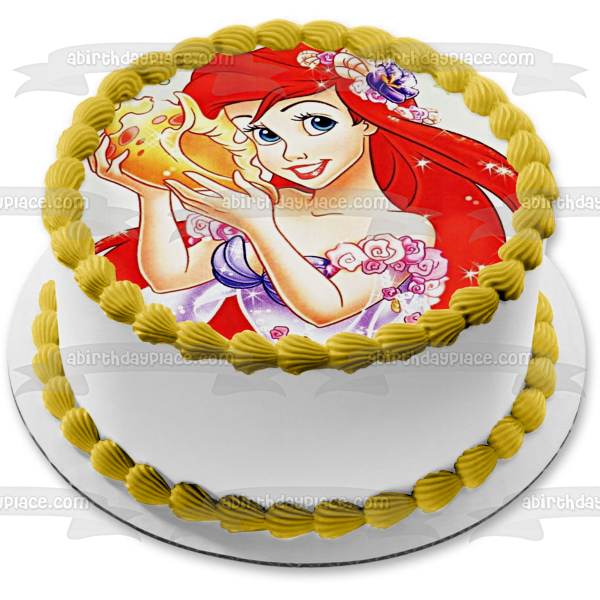 Decoración comestible para tarta de princesa Disney, la Sirenita, Ariel, concha de mar, imagen ABPID08530 