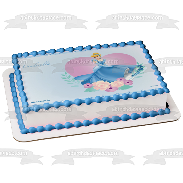 Decoración comestible para tarta con diseño de princesa Cenicienta de Disney, diseño de corazón y flores, imagen ABPID08552 