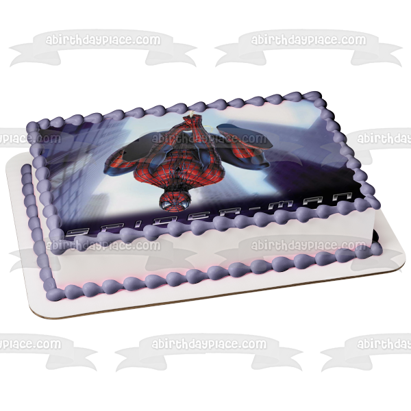 Marvel Spider-Man Hanging Upside Down Edible Cake Topper Image ABPID08560