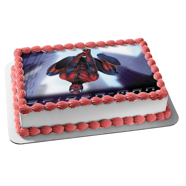 Marvel Spider-Man Hanging Upside Down Edible Cake Topper Image ABPID08560