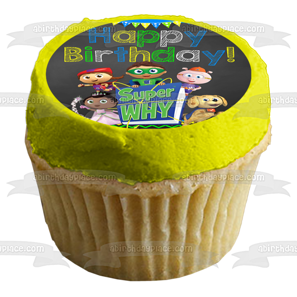 Super Why Happy Birthday Banner Woofster Princess Pea Whyatt Red Riding Hood Pig Edible Cake Topper Image ABPID08748