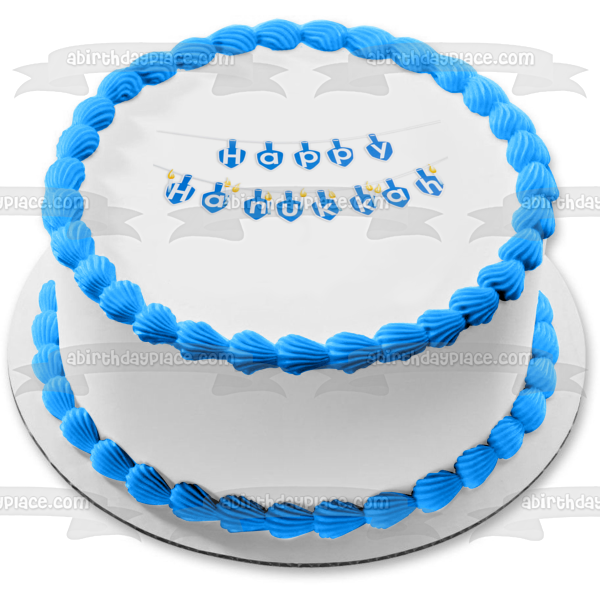 Happy Hanukkah Banner Blue Edible Cake Topper Image ABPID08790