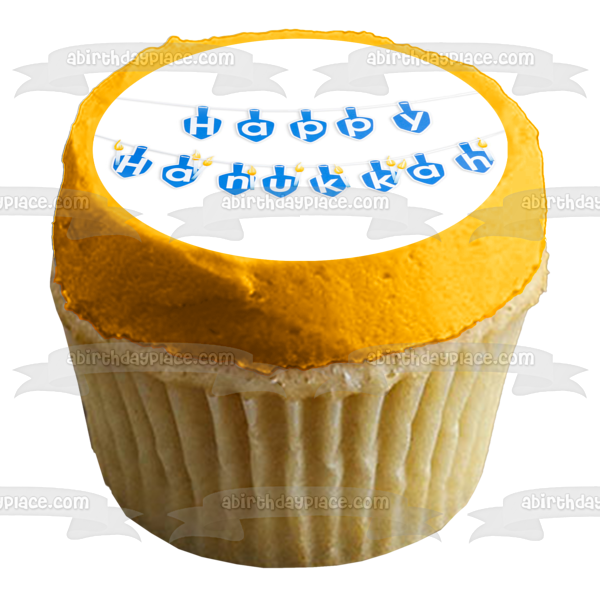 Happy Hanukkah Banner Blue Edible Cake Topper Image ABPID08790