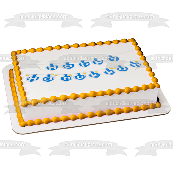 Happy Hanukkah Banner Blue Edible Cake Topper Image ABPID08790