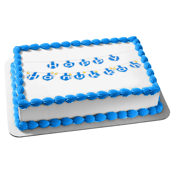 Happy Hanukkah Banner Blue Edible Cake Topper Image ABPID08790