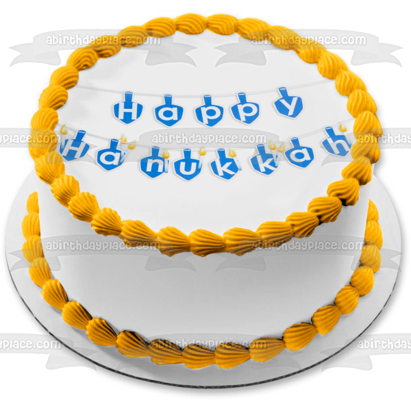 Happy Hanukkah Banner Blue Edible Cake Topper Image ABPID08790